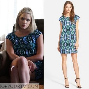 Sam Edelman Green Blue Geometric Snake Printed Cap Sleeve Shift Dress